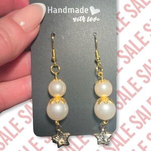 Chic Gold and White Star Dangle Earrings